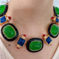 Medieval retro emerald glass exaggerated high-end niche necklace