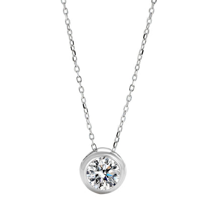 S925 pure silver round single diamond necklace with simple zircon collarbone chain