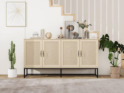 Rattan 4-Door Sideboard , Sideboard Buffet Storage Cabinet,Accent Storage Cabinet , Large Cabinet With 4 Rattan Decorated Doors