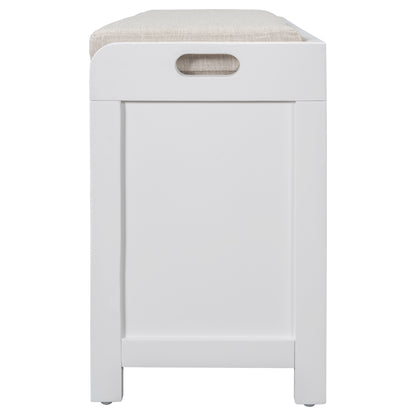 TREXM White Storage Bench with Removable Basket and 2 DrawersFully Assembled Shoe Bench with Removable Cushion