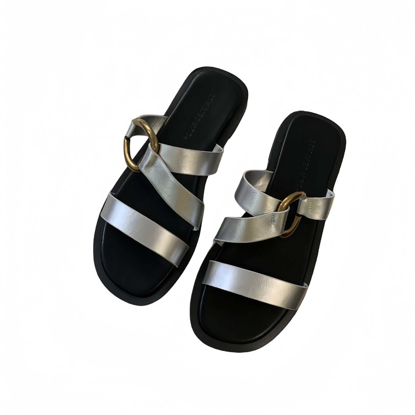 Flat-soled niche French simple square-toe open-toe sandals and slippers for women to wear outside