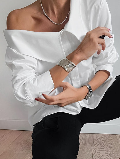 White sexy off-shoulder irregular collar temperament loose shirt