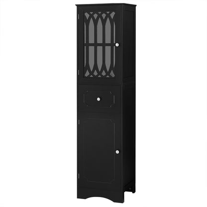 Tall Bathroom Cabinet, Freestanding Storage Cabinet with Drawer and Doors, MDF Board, Acrylic Door, Adjustable Shelf, Black