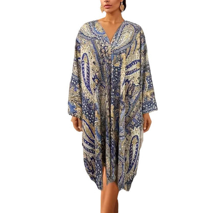 European and American Bohemian Cardigan Aztec Print Bat Cape