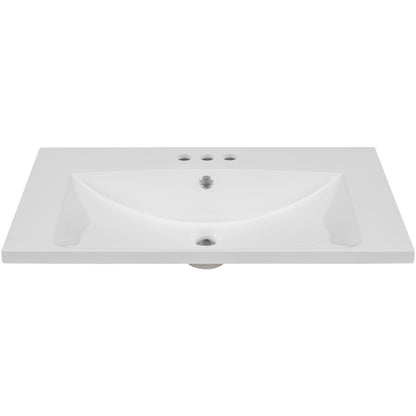 30" Single Bathroom Vanity Top with White Basin, 3-Faucet Holes, Ceramic, White