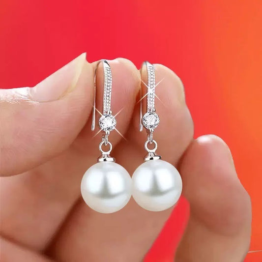 Water droplet shaped simulated freshwater pearl earrings for women, new zircon shell pearl group set with long earrings