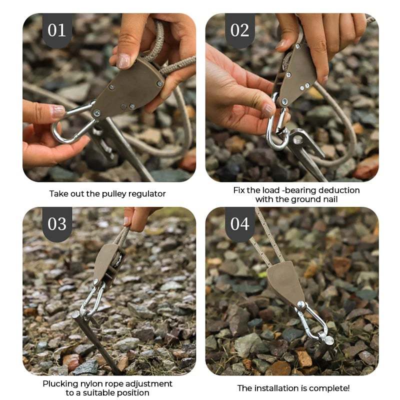 Camping Tent Tie Down Rope Tightener Fastening Pulley Ratchet Hangers Awning Rope Hook Canopy Buckle Rope Tightening Straps Tool