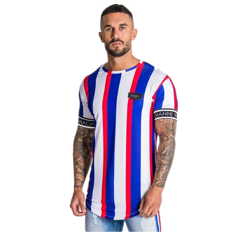 Casual Men T-shirt Stripe Summer Man Tshirt Fashion Tops Streetwear Male T-shirts Hip Hop