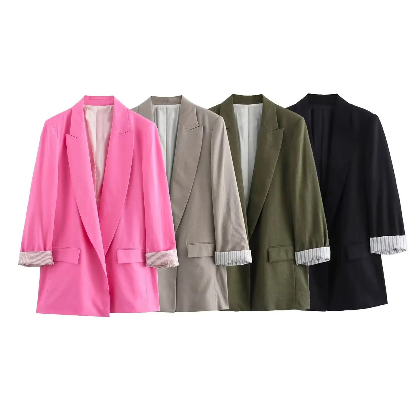 Fashionable and minimalist linen blended rolled sleeve suit jacket