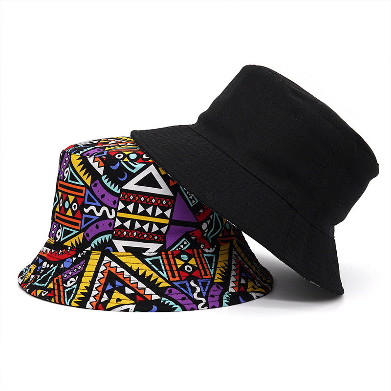 Fisherman Hat Women's Retro Ethnic Style Sun Hat Japanese Geometric Basin Hat Men's Outdoor Leisure Double-Sided Hat