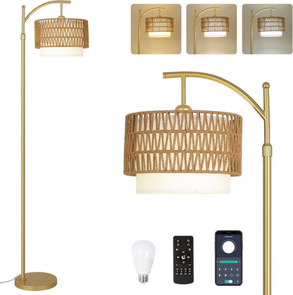 Gold Floor Lamps for Living Room with Remote & Dimmable LED Bulb, Modern Arc Floor Lamp with 3 Color Temperatures