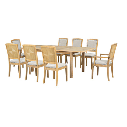 TOPMAX expandable 84 inch dining table set with 24 inch detachable leaves, 6 armless chairs and 2 armchairs  9 pieces natural