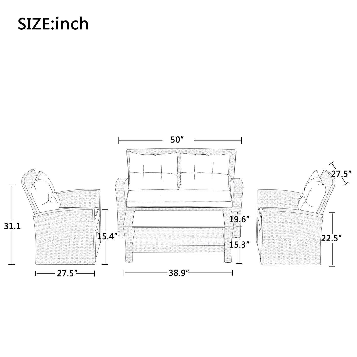 U-style Patio Furniture Set, 4 Piece Outdoor Conversation Set All Weather Wicker  Sectional Sofa with Ottoman and Cushions