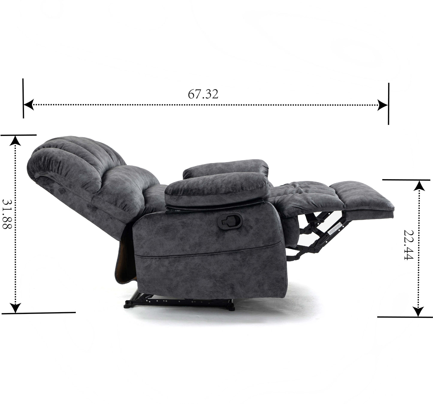 Large Manual Recliner Chair in Fabric for Living Room, Gray