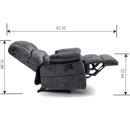 Large Manual Recliner Chair in Fabric for Living Room, Gray