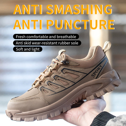 New Shoes Men's Steel Anti Smash And Anti Stab Safety Shoes Thickened Wear Resistant Rubber Soles Breathable Deodorant Site Shoes