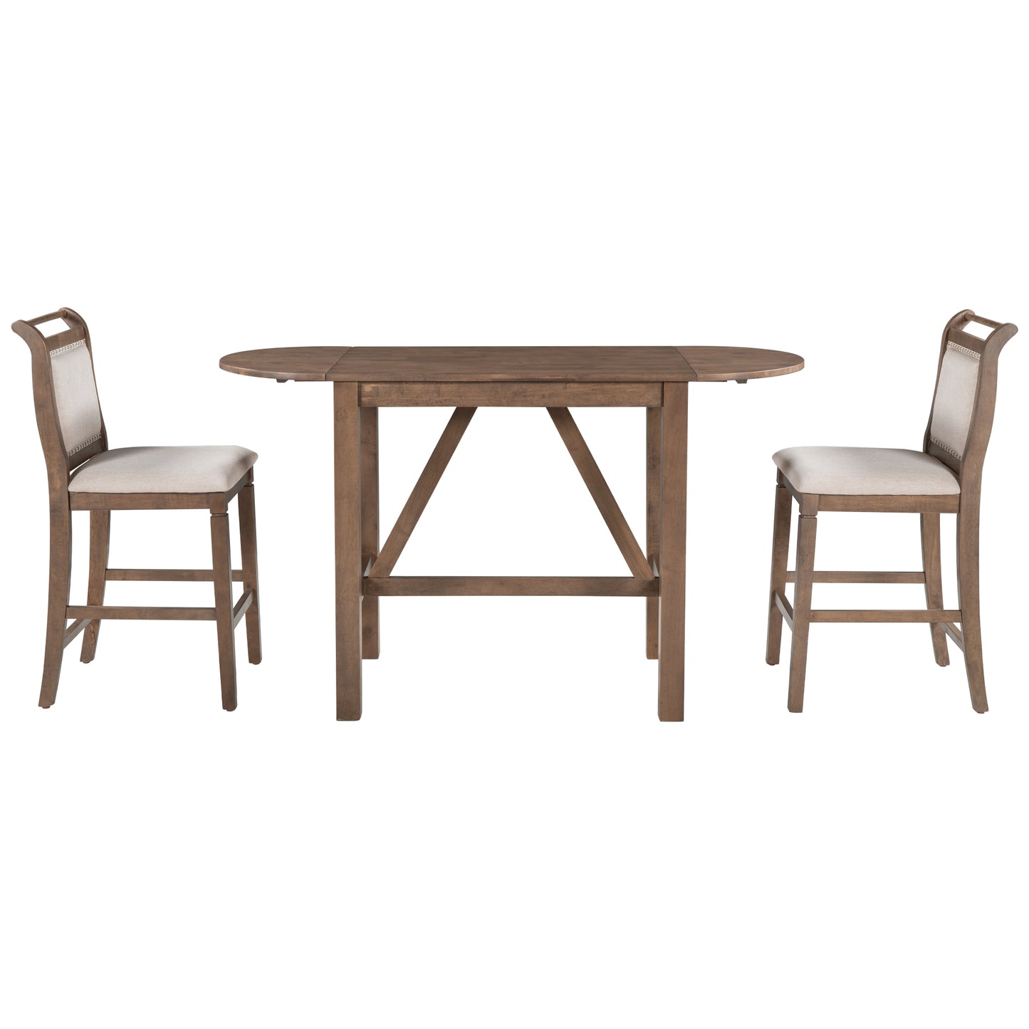 TOPMAX 3-Piece Wood Counter Height Drop Leaf Dining Table Set with 2 Upholstered Dining Chairs for Small Place, Brown