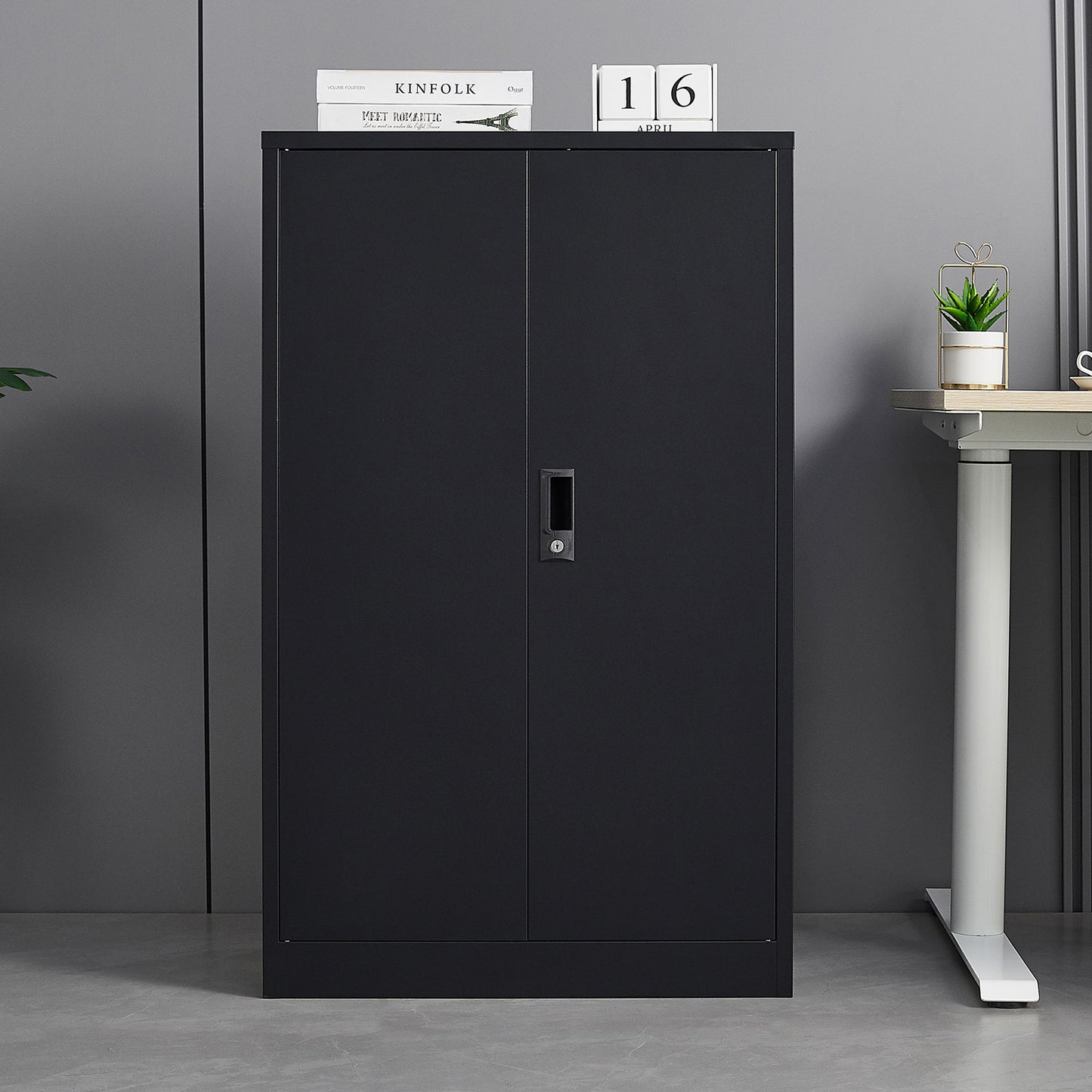 Metal storage cabinet with locked door and adjustable shelf foldable storage cabinet black