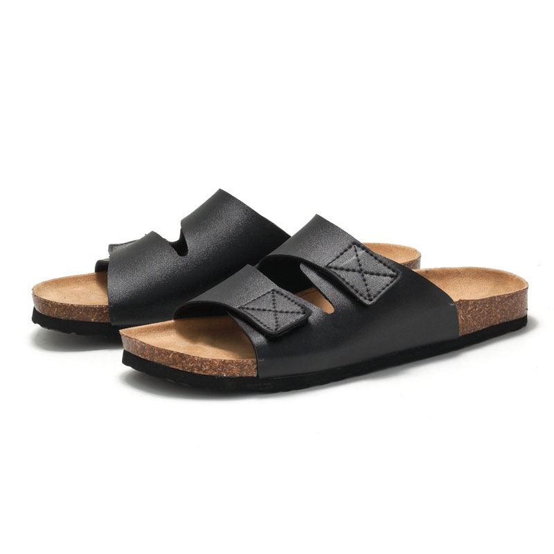 Spring and summer new men's cork slippers Korean style men's sandals Velcro beach shoes