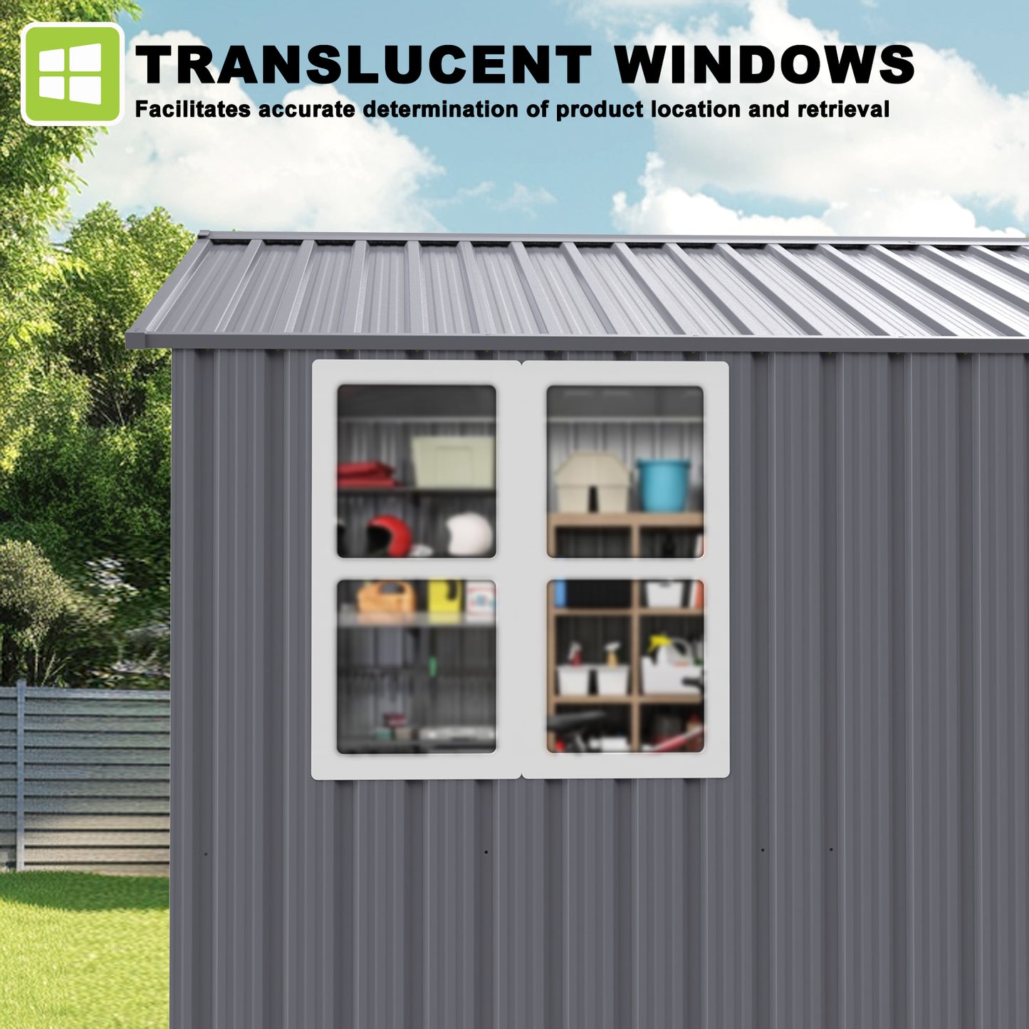 8X10FT Outdoor Storage Shed with Thickened Galvanized Steel with Sloped Roof & Double Lockable Door