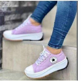 Low-cut single shoes for women, thick-soled canvas shoes, front lace-up platform soles, large size women's shoes