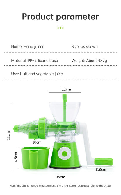 Multi Functional Manual Rotary Juicer Household Kitchen Manual Pulp Separation Juicer Small Portable Food Processor