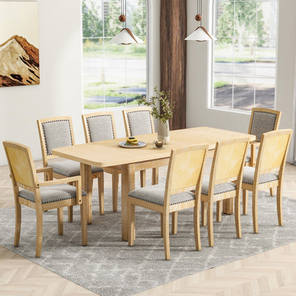 TOPMAX expandable 84 inch dining table set with 24 inch detachable leaves, 6 armless chairs and 2 armchairs  9 pieces natural