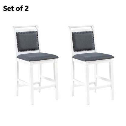 TOPMAX 3-Piece Wood Counter Height Drop Leaf Dining Table Set with 2 Upholstered Dining Chairs for Small Place White+Gray