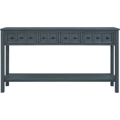 TREXM Rustic Entryway Console Table, 60" Long Sofa Table with two Different Size Drawers and Bottom Shelf for Storage (Navy)