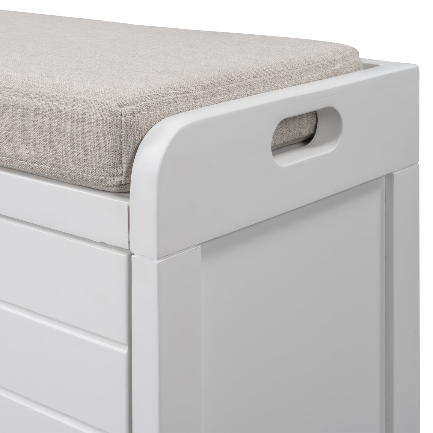 TREXM White Storage Bench with Removable Basket and 2 DrawersFully Assembled Shoe Bench with Removable Cushion