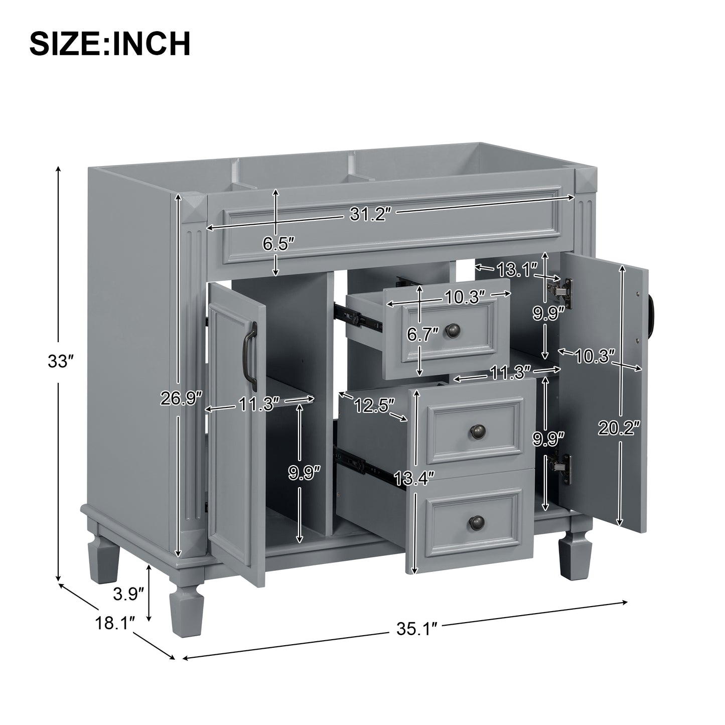 36'' Bathroom Vanity without Top Sink Cabinet only Modern Bathroom Storage Cabinet with 2 Soft Closing Doors and 2 Drawers