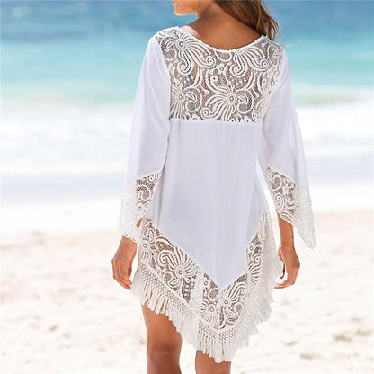 White Lace Cover Ups Swimwear Summer Sexy Bikini Beach Cover Ups Beachwear Women Dress Bathing Suit Cover Up Q425