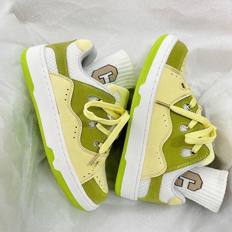 Bread shoes yellow green and white color matching retro dopamine men and women thick-soled comfortable skateboard shoes