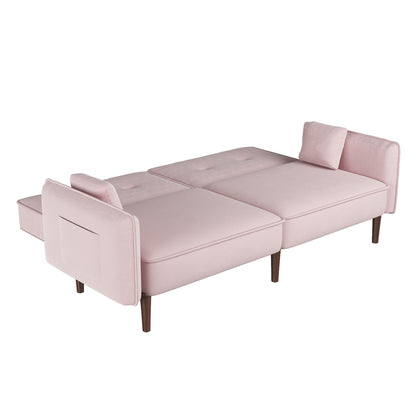 Convertible Sofa Bed with Wood Legs in Velvet(Pink)