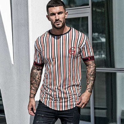 Casual Men T-shirt Stripe Summer Man Tshirt Fashion Tops Streetwear Male T-shirts Hip Hop