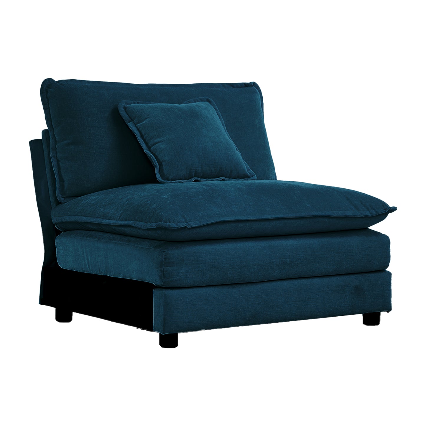 Armless Deep Seat 1 Seater Chenille Fabric Sofa , Free Combination to Make Multiple Seats of Sofas, Blue Chenille