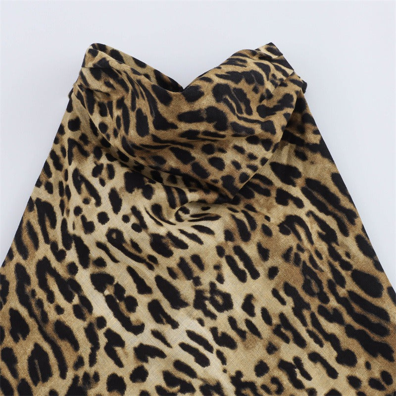 Sexy backless slim fit linen animal print dress