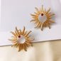 Sunflower earrings with a niche design sense, simple style, retro alloy, fashionable matte gold