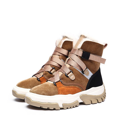 New High Top Multi Color Motorcycle Ankle Sneakers Suede Leather Casual Shoe Platform Wedge Comfortable Luxury Women Winter Boot