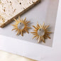 Sunflower earrings with a niche design sense, simple style, retro alloy, fashionable matte gold