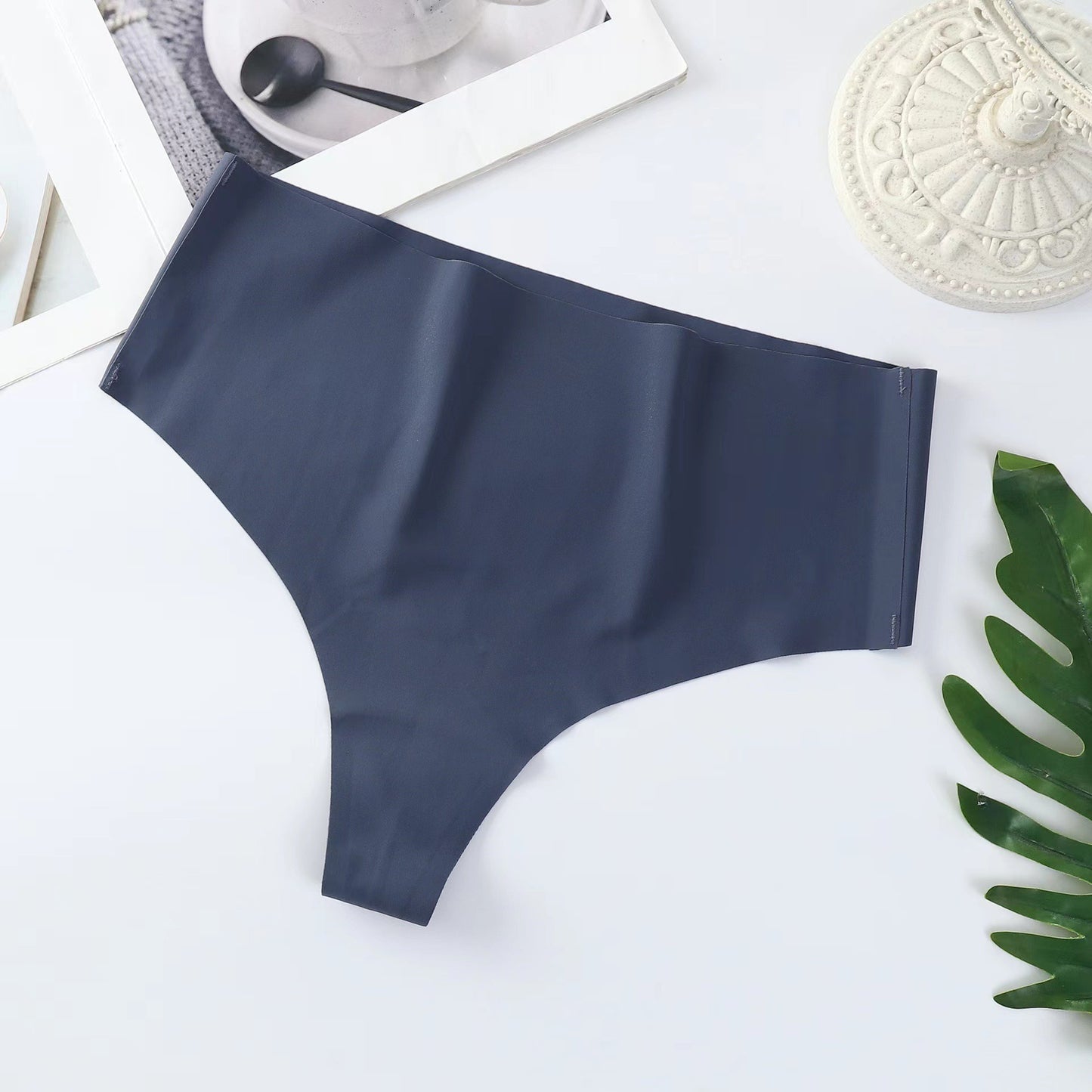 Traceless one piece quick drying medium high waist ice silk Thong for women