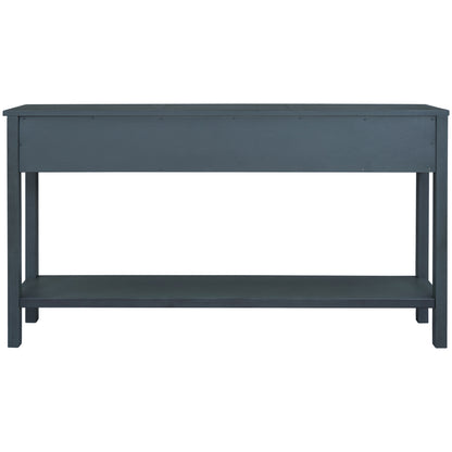 TREXM Rustic Entryway Console Table, 60" Long Sofa Table with two Different Size Drawers and Bottom Shelf for Storage (Navy)