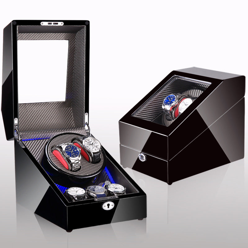 Watch winding box, watch shaker, storage box, LED light, lid open and stop, watch shaker