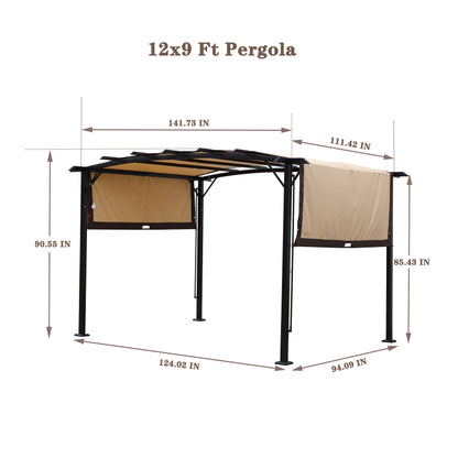 12 x 9 Ft Outdoor Pergola Patio Gazebo,Retractable Shade Canopy,Steel Frame Grape Gazebo,Sunshelter Pergola for Gardens