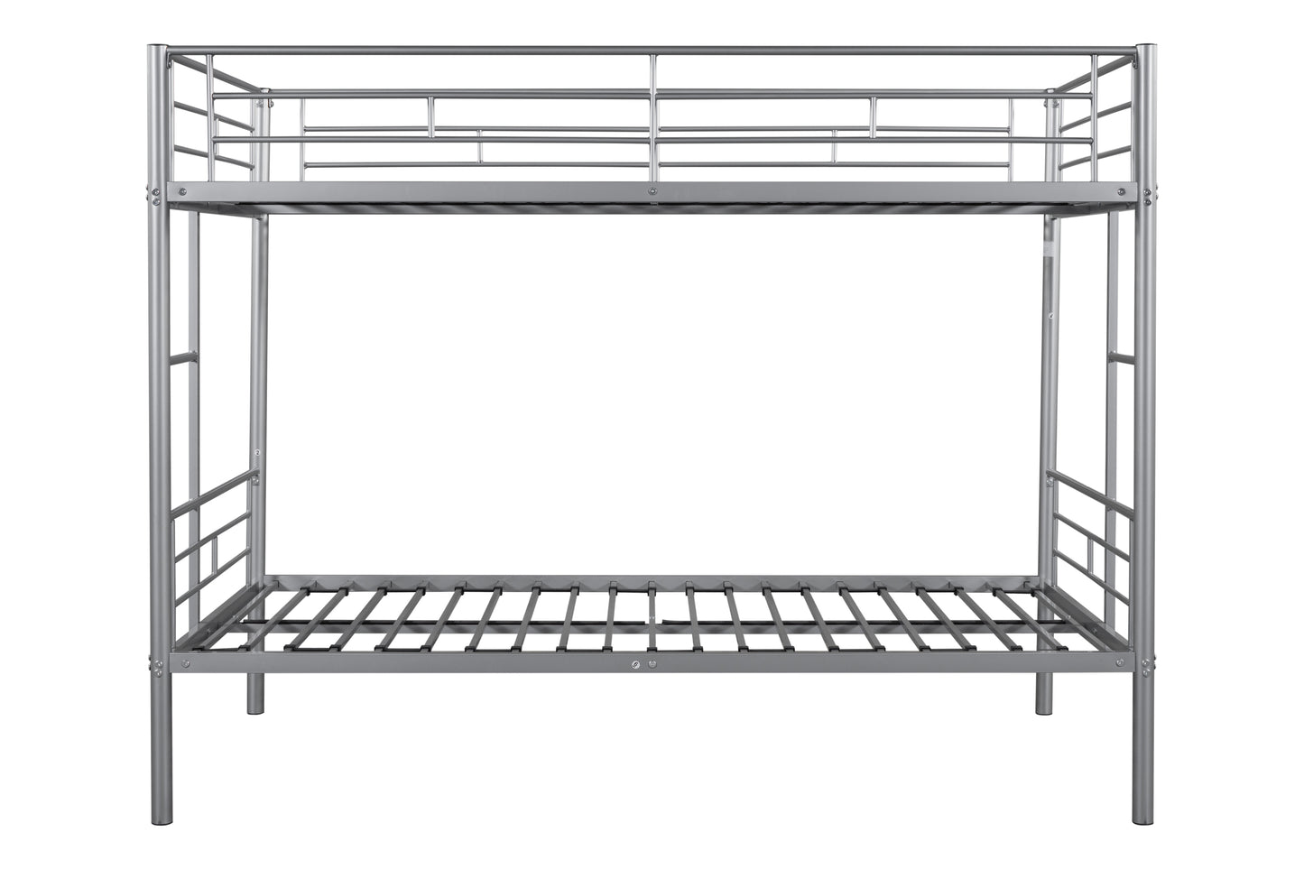 Metal bunk bed/sturdy/noise reduction/2 side ladders/safety guardrails/CPC certification/no spring box required (Silver)