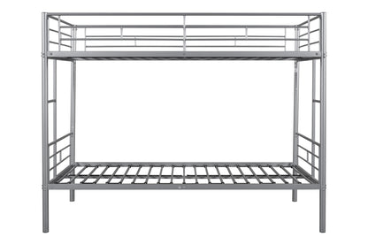 Metal bunk bed/sturdy/noise reduction/2 side ladders/safety guardrails/CPC certification/no spring box required (Silver)