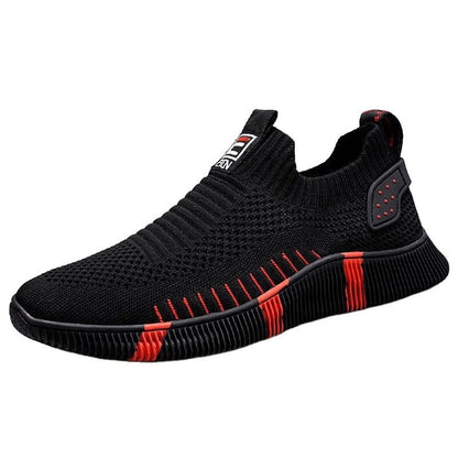 Slip-on sneakers with lace-up front casual men's shoes soft sole flying fabric breathable