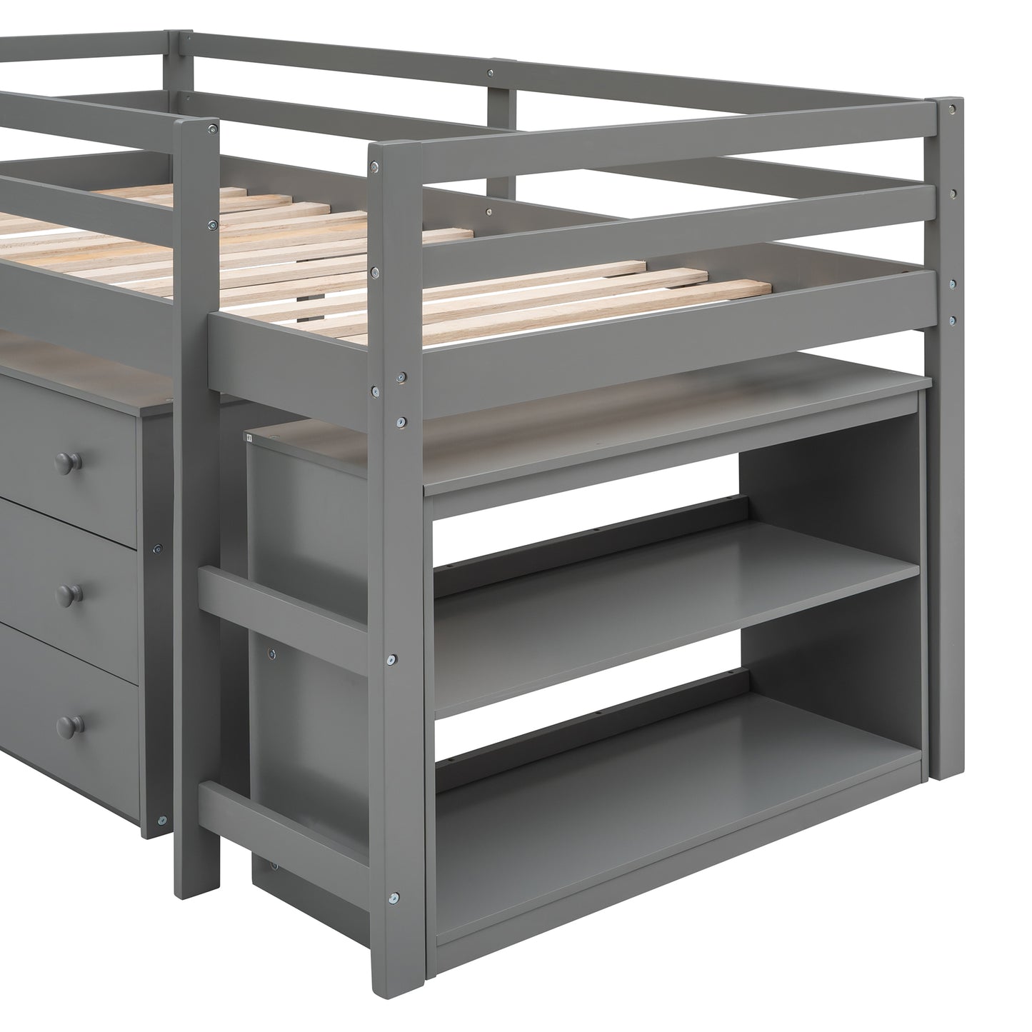 Low Study Twin Loft Bed with Cabinet and Rolling Portable Desk - Gray (OLD SKU :LP000113AAE)