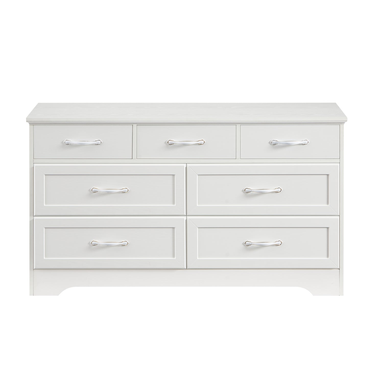 Modern 3 Drawer Bedroom Chest of Drawers with 7 Drawers Dresser Clothes Organizer -Metal Pulls White, 47.6″L x 15.7″W x 26.6″H