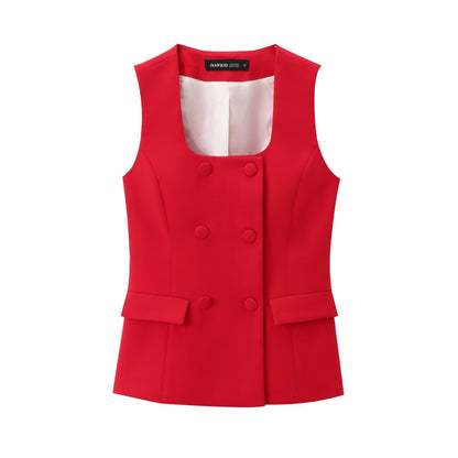 Square collar double breasted vest+pants fashion suit